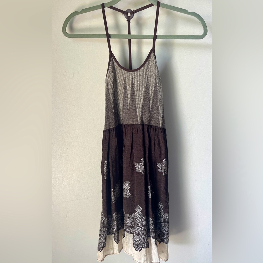 Chocolate & Beige Brown Sundress with Razorback | Fit & Flare | Size S/M